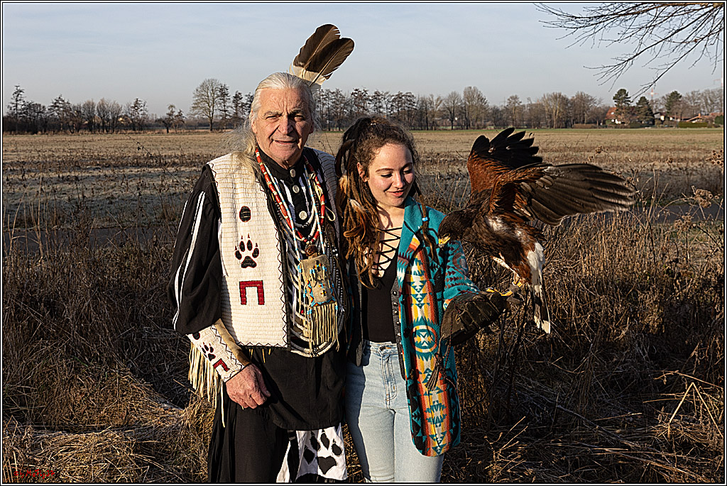 Cheyenne-Halbblut Hunting Wolf in der Falknerei Pierre Schmidt; Gymnich, 09.02.2023